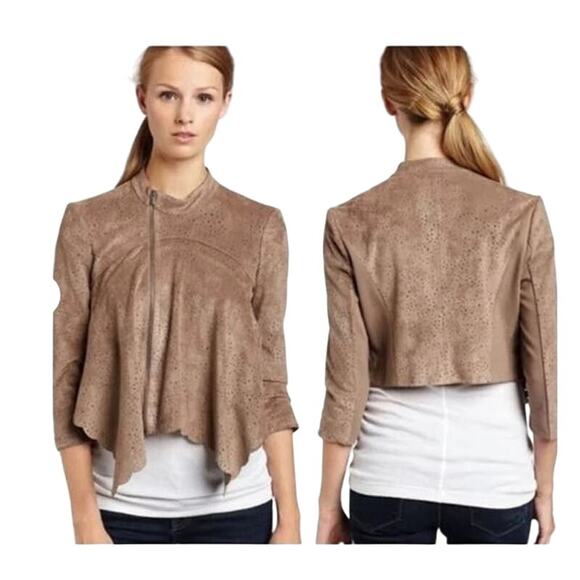 BCBG MaxAzria Drape Front Faux Suede Cropped Jacket Women's Size XS - Edgy Chic - Picture 1 of 11